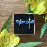 Blue Opalique Large Dragonfly Earrings