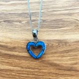Blue Opalique Heart Outline Necklace