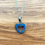 Blue Opalique Heart Outline Necklace