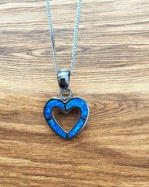 Blue Opalique Heart Outline Necklace