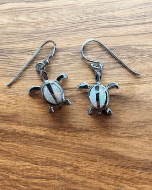 White Opalique Turtle Earrings
