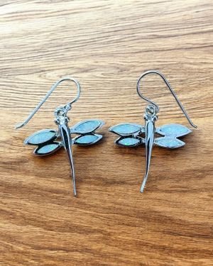 White Opalique Large Dragonfly Earrings