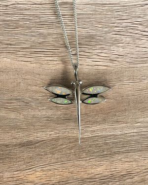 White Opalique Large Dragonfly Necklace
