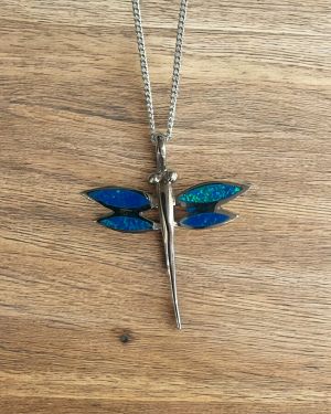 Blue Opalique Large Dragonfly Necklace
