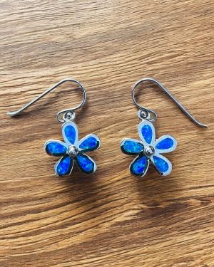 Blue Opalique Flower Earrings