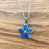 Blue Opalique Flower Necklace