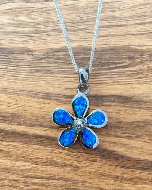 Blue Opalique Flower Necklace