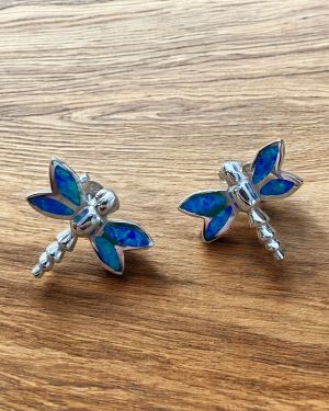Blue Opalique Dragonfly Studs