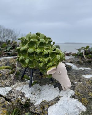 Ceramic Fluffy Green Sheep