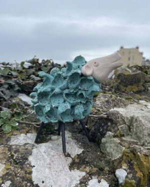 Ceramic Fluffy Blue Sheep