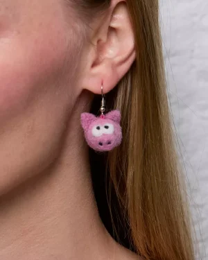 Felted Pig Earrings