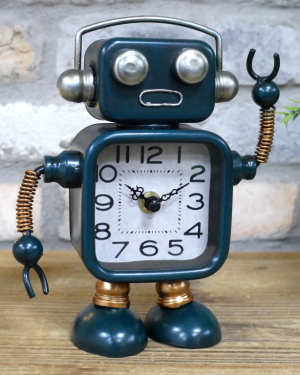 Small Dark Green Robot Clock