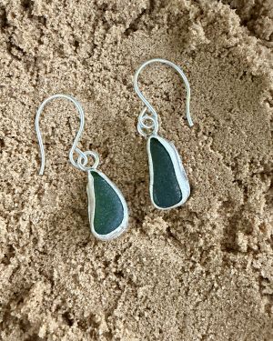 Dark Green Sea Glass Earrings