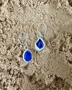 Dark Blue Sea Glass Earrings