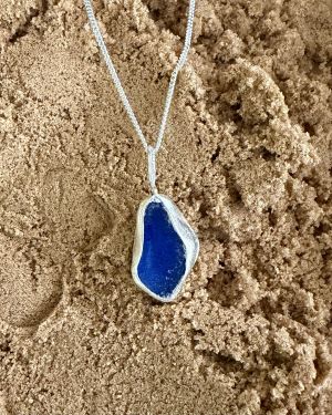Dark Blue Sea Glass Necklace