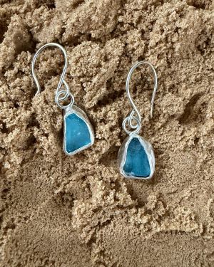 Blue Sea Glass Earrings