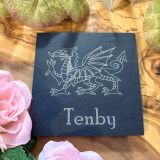 Square Tenby Dragon Slate Coaster