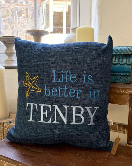 Navy Blue Life Is Better In Tenby Cushion
