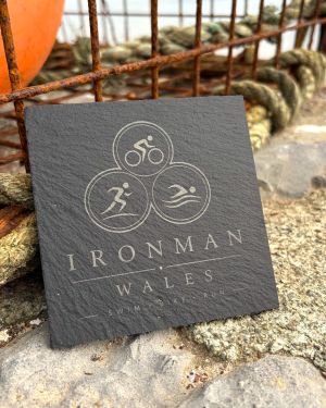 Square Ironman Wales Slate Coaster