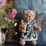 Teddy Bear Wearing A Green Woodland Floral Dress